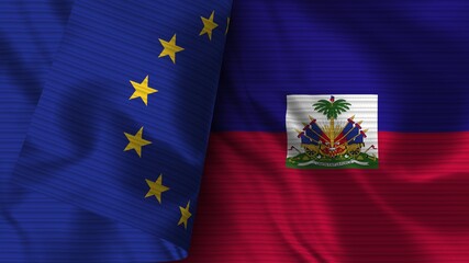 Haiti and European Union Realistic Flag – Fabric Texture 3D Illustration