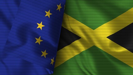 Jamaica and European Union Realistic Flag – Fabric Texture 3D Illustration