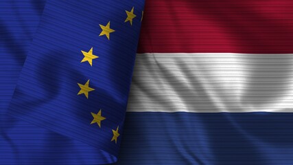 Netherlands and European Union Realistic Flag – Fabric Texture 3D Illustration