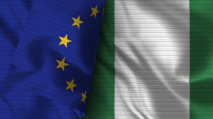 Nigeria and European Union Realistic Flag – Fabric Texture 3D Illustration