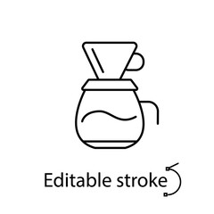 Coffee pot with cap outline icon. Moka pot. Coffee equipment. Editable stroke. Isolated vector stock illustration