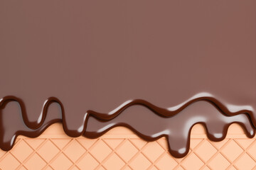 Chocolate Ice Cream Melted on Wafer Background.,3d model and illustration.