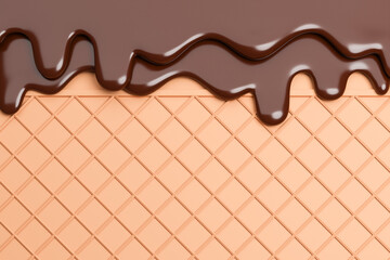 Chocolate Ice Cream Melted on Wafer Background.,3d model and illustration.