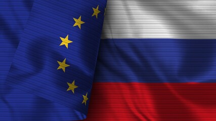 Russia and European Union Realistic Flag – Fabric Texture 3D Illustration