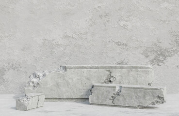 Concrete podium for product presentation on concrete wall background minimal style.,3d model and illustration.
