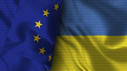 Ukraine and European Union Realistic Flag – Fabric Texture 3D Illustration