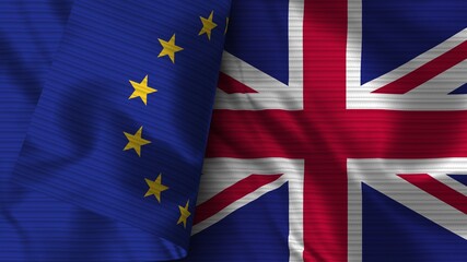 United Kingdom and European Union Realistic Flag &ndash; Fabric Texture 3D Illustration