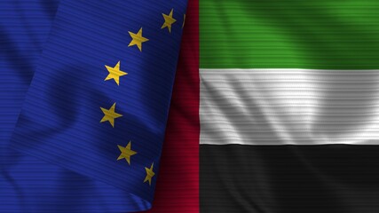 United Arap Emirates and European Union Realistic Flag – Fabric Texture 3D Illustration