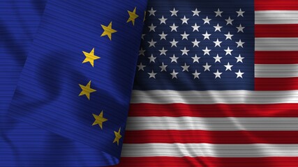 United States of America and European Union Realistic Flag – Fabric Texture 3D Illustration