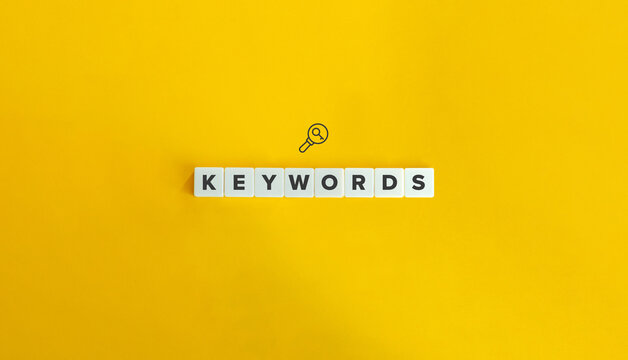 Keywords banner and concept. Block letters on bright orange background. Minimal aesthetics.