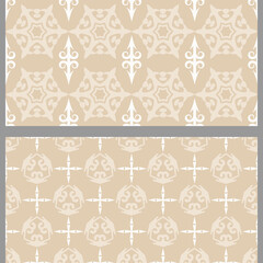 Beige background patterns with geometric elements. Set. Suitable for decorating book covers, posters, wallpapers, invitations, postcards. Seamless pattern, texture. Vector illustration