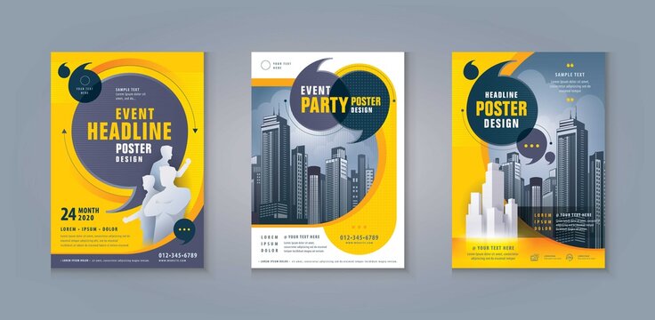 Business Leaflet Brochure Flyer template Design Set. Abstract Black and Yellow Speech Bubbles