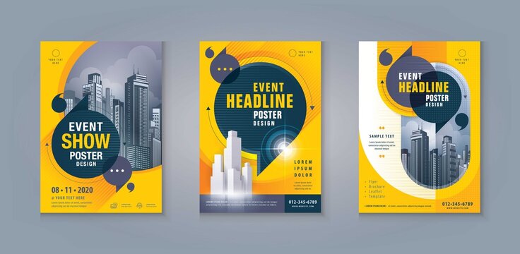 Business Leaflet Brochure Flyer template Design Set. Abstract Yellow and Black Speech Bubbles