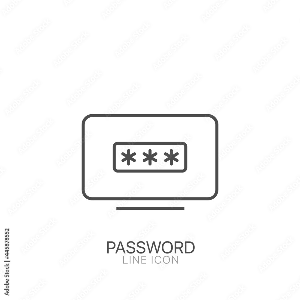 Poster laptop with password window vector line icon. editable stroke