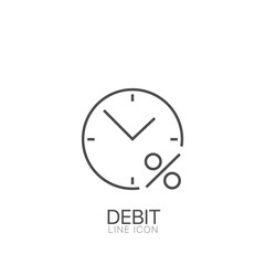 Clock and percent vector line icon. Editable stroke