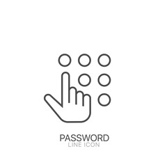 Hand enters the password vector line icon. Editable stroke