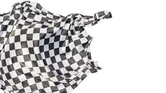 Realistic 3D animation of the textured checkered race flag fly away opener rendered in UHD with alpha matte