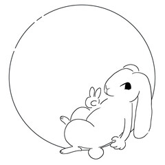 rabbit with moon in black-and- white