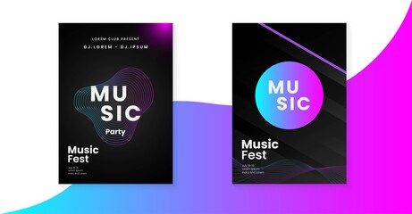 
Electronic music poster design. Sound flyer with abstract gradient dotted shape. Circle of wave particles. set bundle