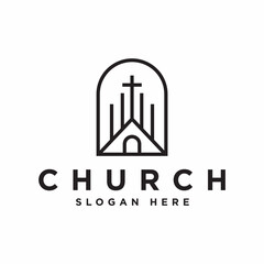 Church Building with Catholic Christian Cross symbol logo