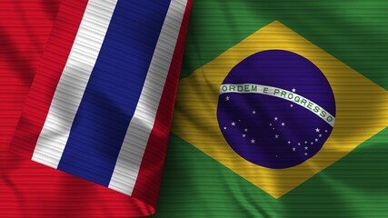 Brazil and Thailand Realistic Flag – Fabric Texture 3D Illustration