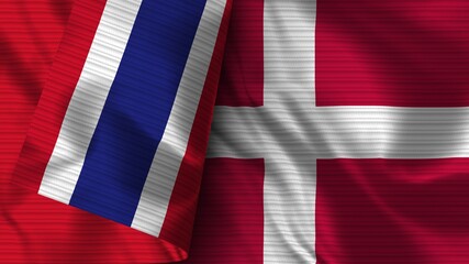 Denmark and Thailand Realistic Flag – Fabric Texture 3D Illustration