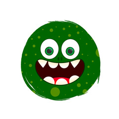 Smiley face, funny monster, banner design template, vector illustration