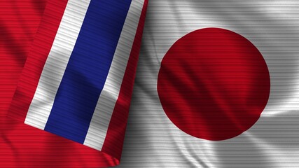 Japan and Thailand Realistic Flag – Fabric Texture 3D Illustration