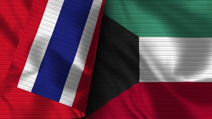 Kuwait and Thailand Realistic Flag – Fabric Texture 3D Illustration