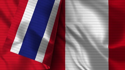 Peru and Thailand Realistic Flag – Fabric Texture 3D Illustration