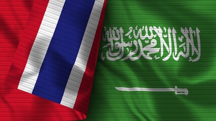 Saudi Arabia and Thailand Realistic Flag – Fabric Texture 3D Illustration