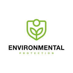 Environmental Protection logo design, Shield with Plant or leaf symbol for Re-Greening Conservation Green Environment Protect Nature or Ecosystem logo design