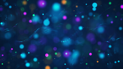 Abstract Dark Shinny Sweet Blue Colorful Blurry Focus Bokeh Lights Circles With Twisted Dotted Lines Background Design