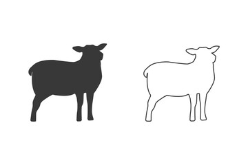 Lamb silhouette isolated on white background. Lamb or Sheep icon set. Vector illustration