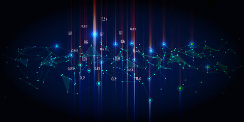 Abstract polygonal background  grid  with blurred lines and analysis data. Artificial intelligence. Business, technology and science futuristic visualization. Big data.