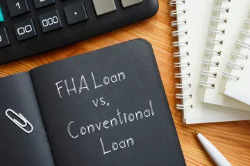 Fotobehang FHA Loan vs. Conventional Loan is shown on the business photo using the text © Andrii
