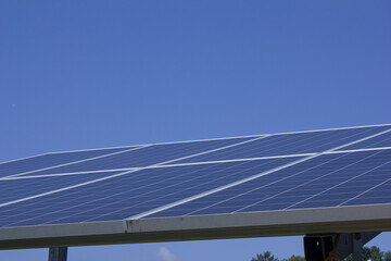 Solar panel with blue sky background