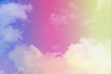 Obraz na płótnie Canvas beauty sweet pastel yellow pink colorful with fluffy clouds on sky. multi color rainbow image. abstract fantasy growing light
