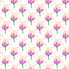 Vector seamless pattern with pink flowers on a white background. Use in fabric, wrapping paper, wallpaper, bags, clothes, dishes, cases on smartphones and tablets.