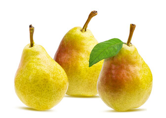 Pears with leaf isolated on white background