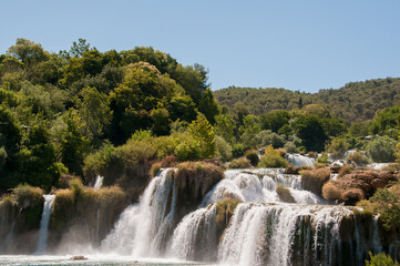 Fototapeta premium Landscape in Krka National Park in Croatia, known for its beautiful waterfalls