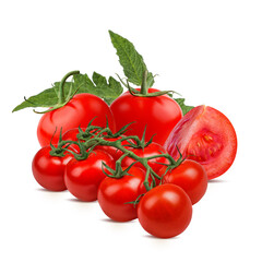 Tomatoes with leaves isolated on white background with clipping path