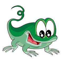 cute green lizard character, cartoon illustration, isolated object on white background, vector,