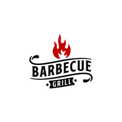 Vintage BBQ Barbecue Grill Label Logo Design