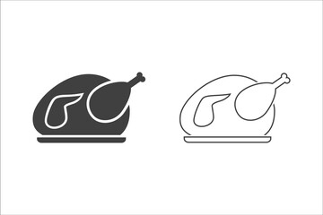 Roast chicken icon set. Vector flat illustration