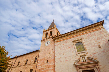 Fototapeta na wymiar Saint Mary Major Church in Spello historic center with medieval bell tower