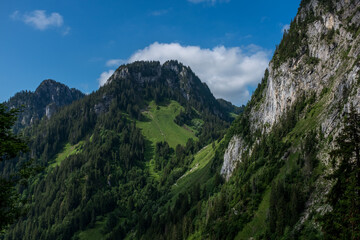 Obraz premium Landscape view of the Swiss Alpes from the Kaiseregg and Luchere Mountains, Shot in Jaun area, Fribourg, Switzerland