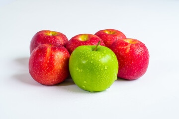 Fresh green and red apple raw fruit isolated on white background. Concept for healthy organic fresh. copy space text