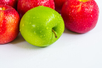 Fresh green and red apple raw fruit isolated on white background. Concept for healthy organic fresh. copy space text