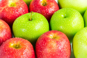 Close up green and red apple raw fruit background. Concept for healthy organic fresh